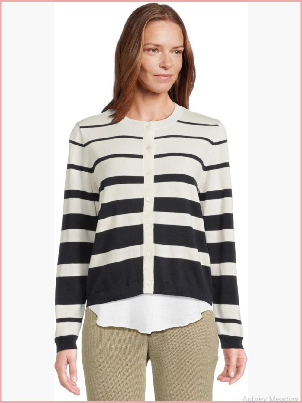 Button Front Striped Cardigan Classic Fit Long Sleeve Cotton Sweater